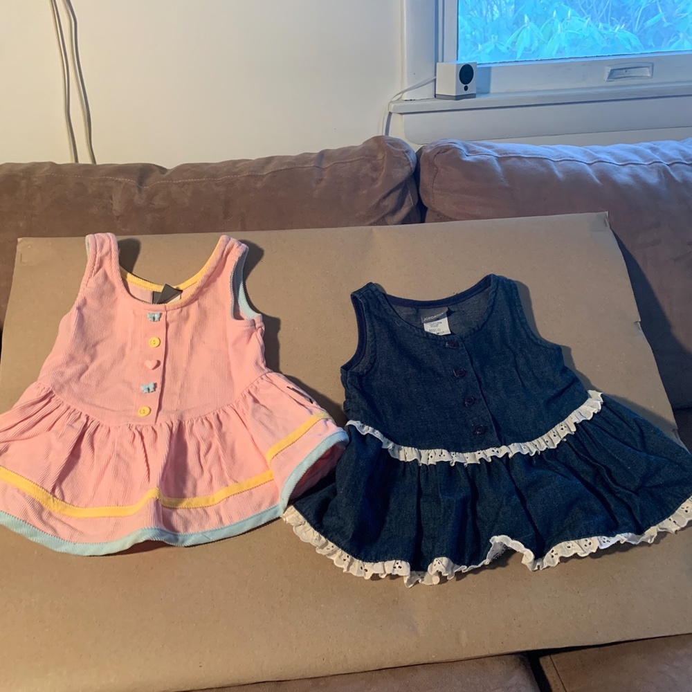 Vintage 1989 Pair of preowned JORDACHE Baby Jumper Dresses - Size 12 Months